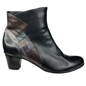 Spring Step Women’s Gaspar Black Leather Side Zip Ankle Boot Size 40 US 9